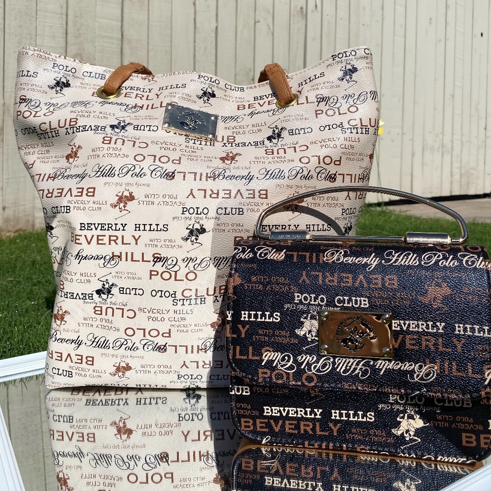 Beverly Hills Polo Club Brown Cross Body & White Logo Shoulder Bag Bundle